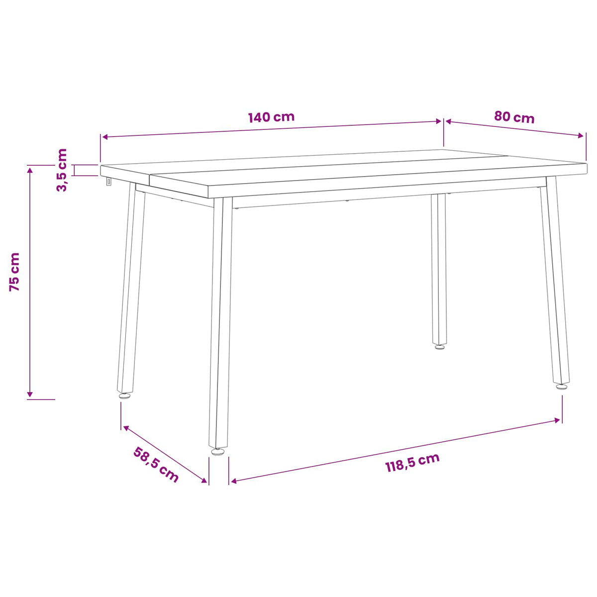 140 x 80 x 75 cm Massivt Akacietræ Hvid og sort Rektangulær