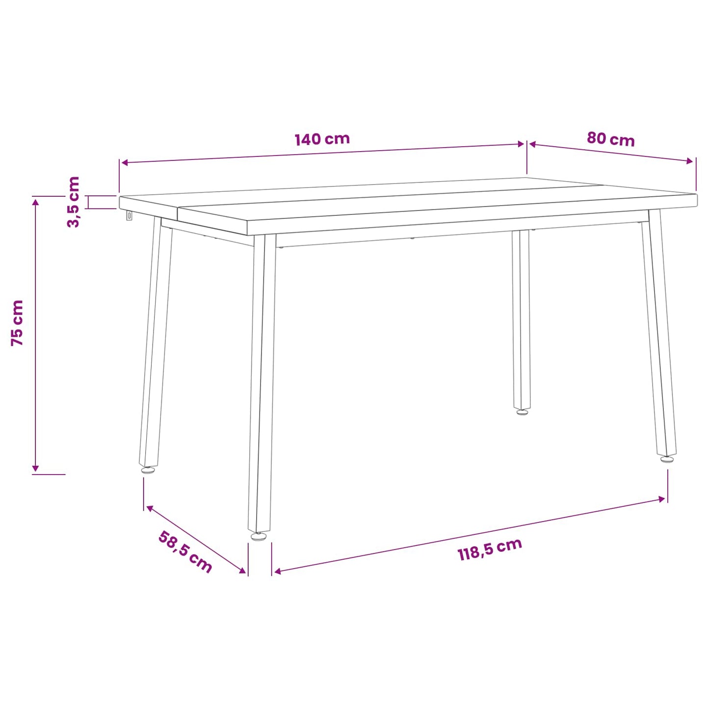 140 x 80 x 75 cm Massivt Akacietræ Hvid Rektangulær