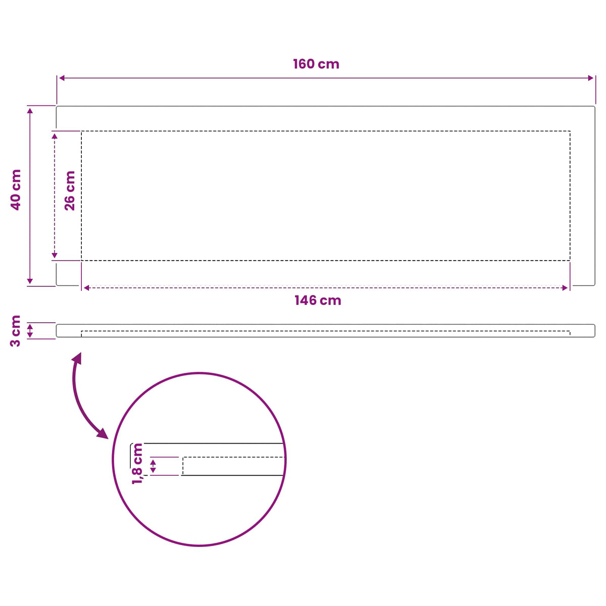 Rektangulært Bordplade 90 x 50 x 3,5 cm Rektangulær Hvid