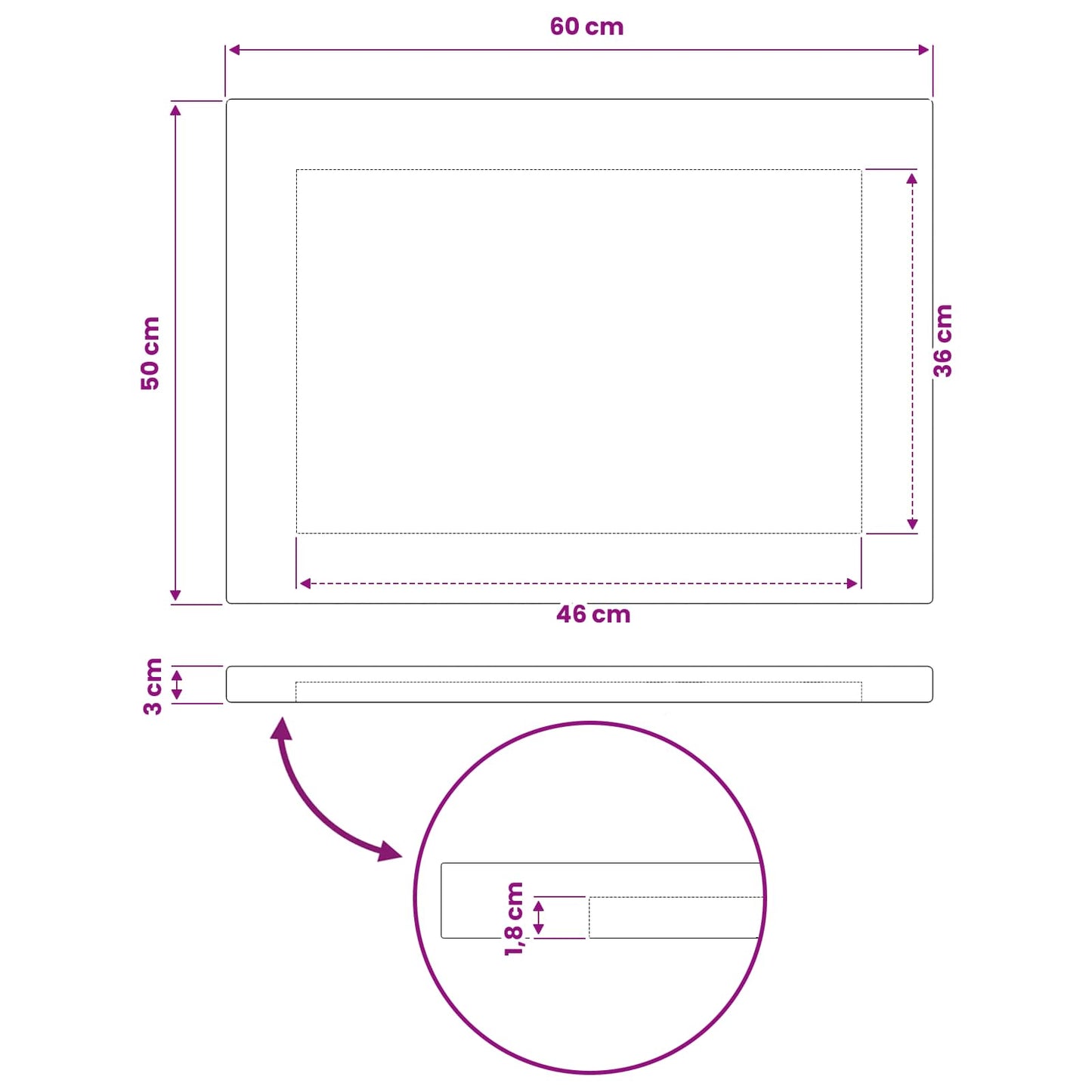 Rektangulært Bordplade 60 x 50 x 3 cm Rektangulær