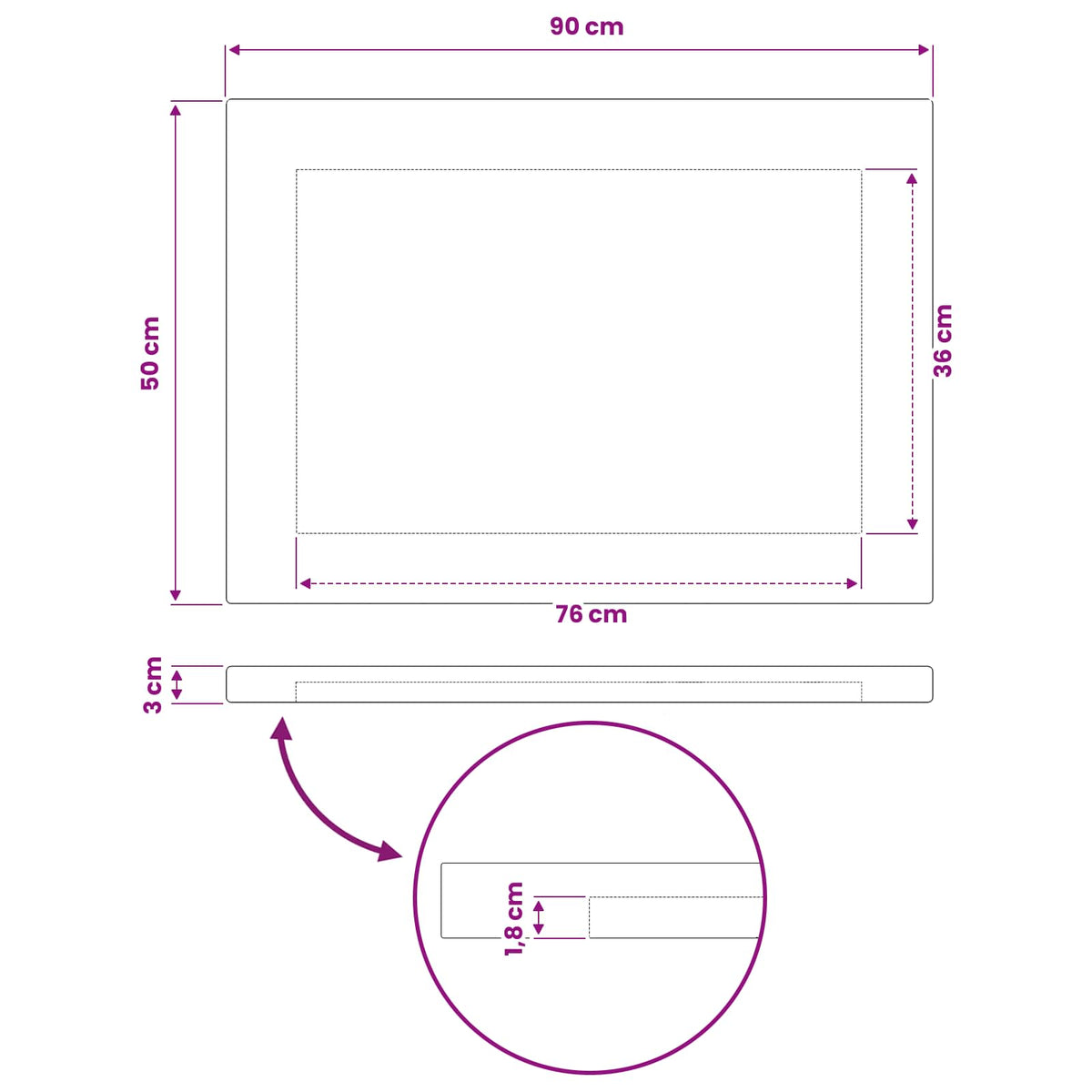 Rektangulært Bordplade 90 x 50 x 3,5 cm Rektangulær Naturfarvet