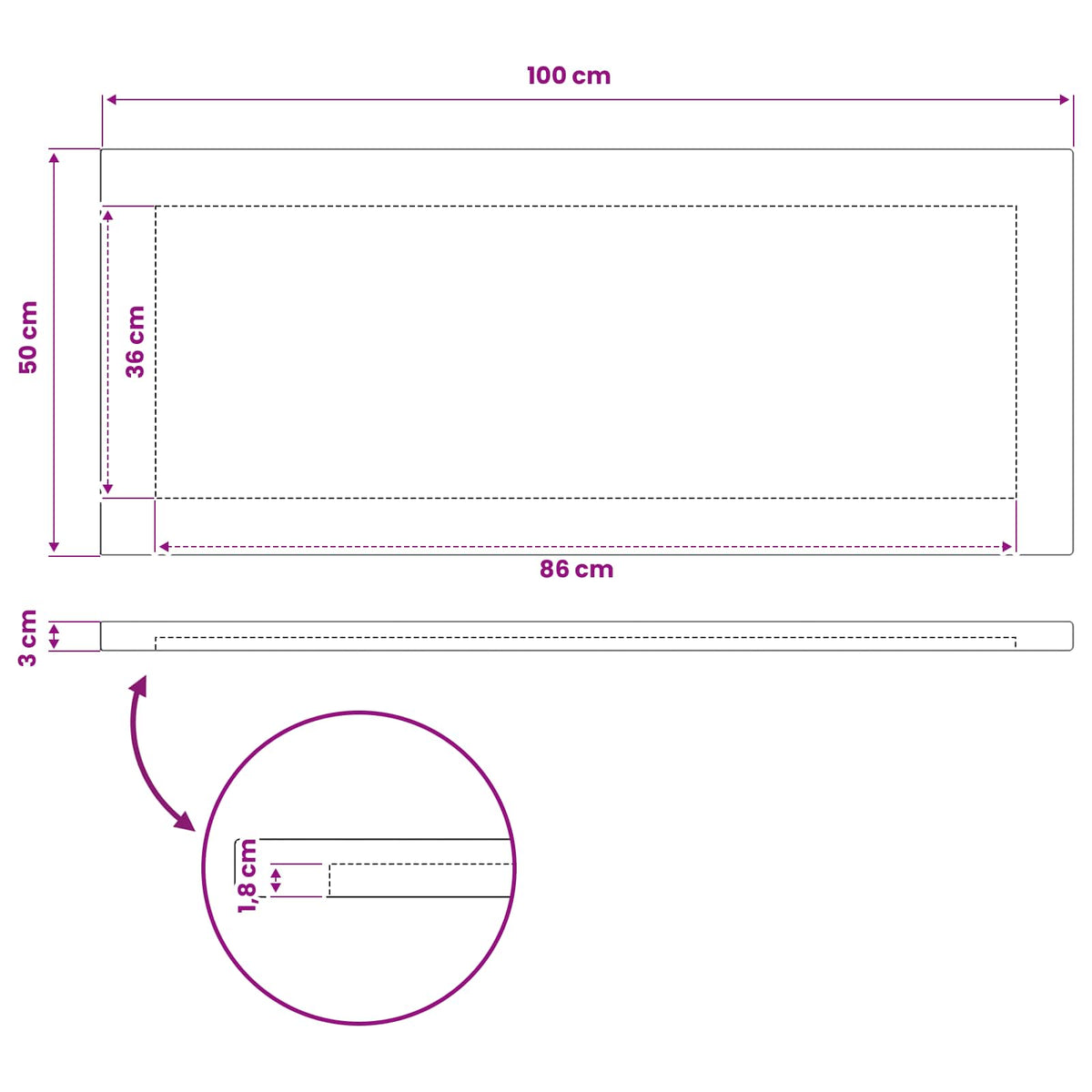 Rektangulært Bordplade 100 x 50 x 3,5 cm Rektangulær