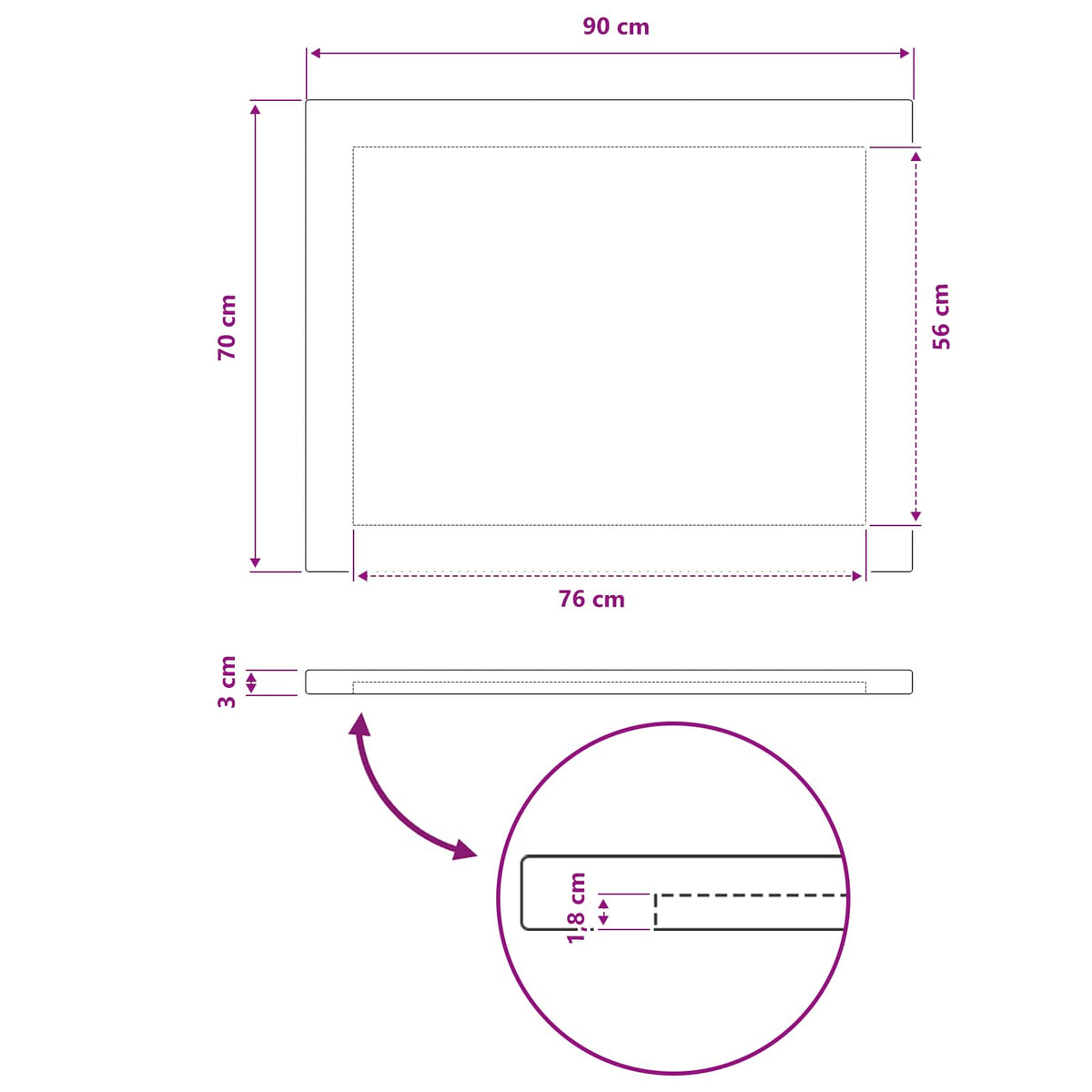 Rektangulært Bordplade 90 x 70 x 3 cm Rektangulær
