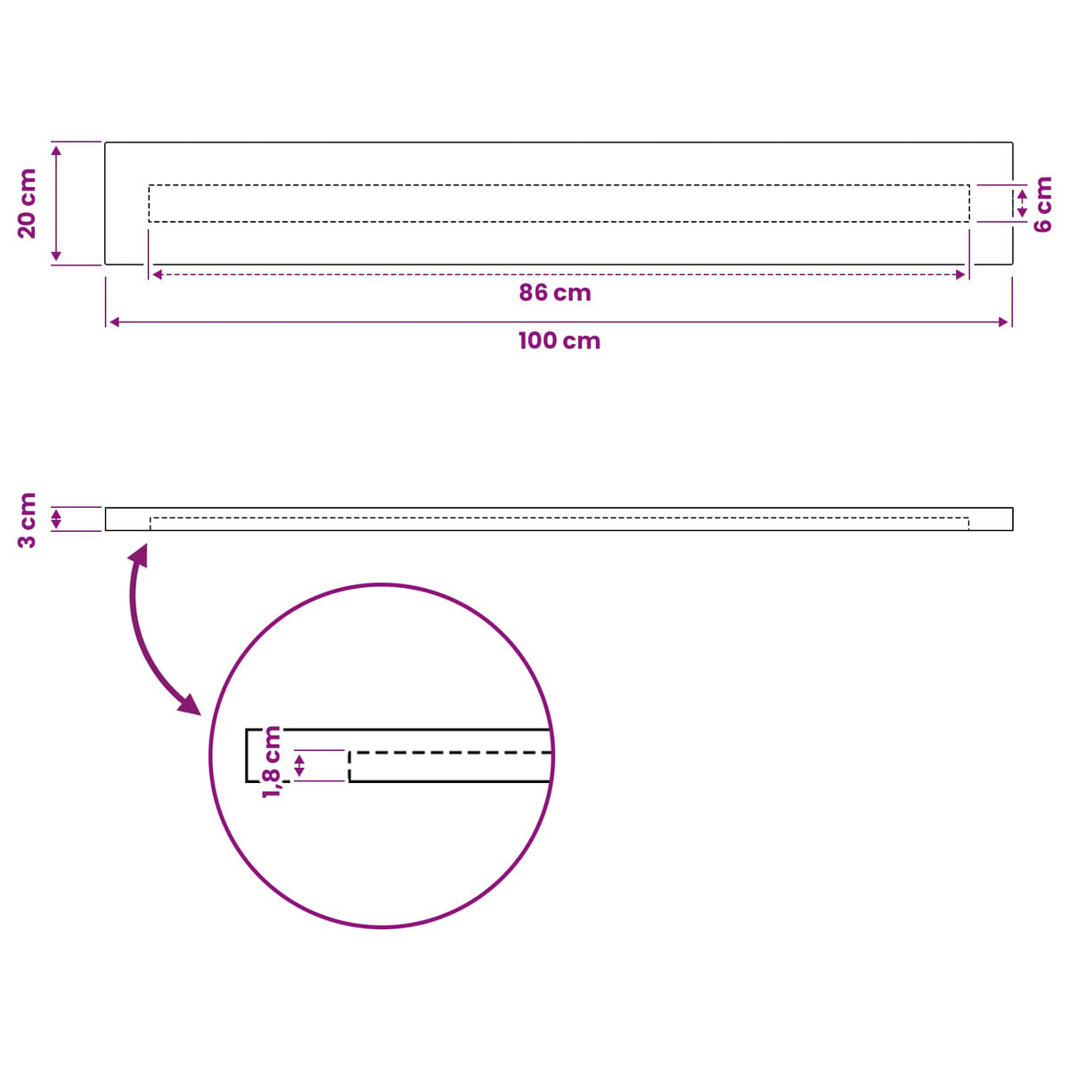 Rektangulært Bordplade 100 x 20 x 3 cm Rektangulær