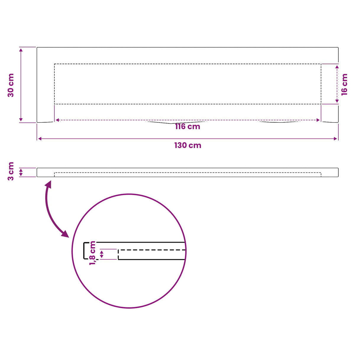 Rektangulært Bordplade 90 x 50 x 3,5 cm Rektangulær Hvid