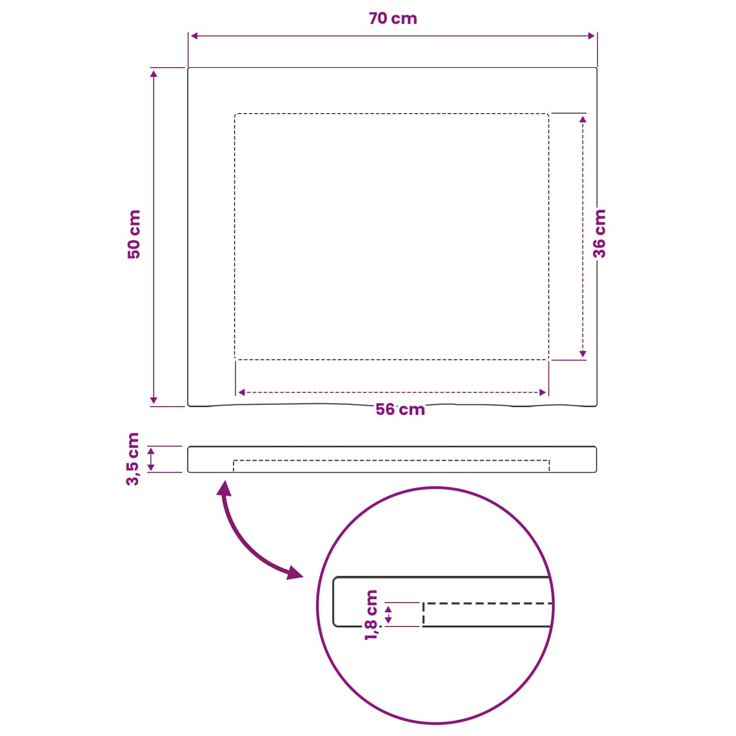 Rektangulært Bordplade 90 x 50 x 3,5 cm Rektangulær Naturfarvet