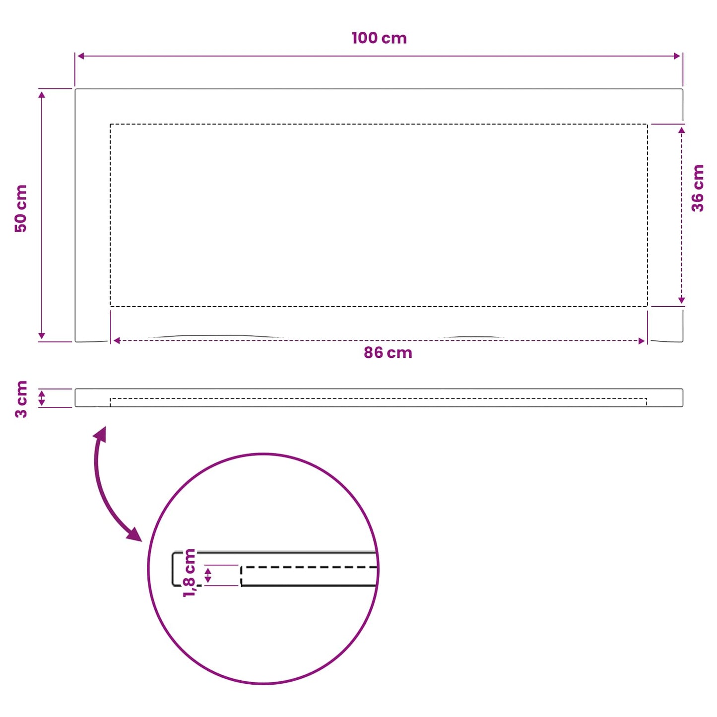 Rektangulært Bordplade 100 x 50 x 3,5 cm Rektangulær
