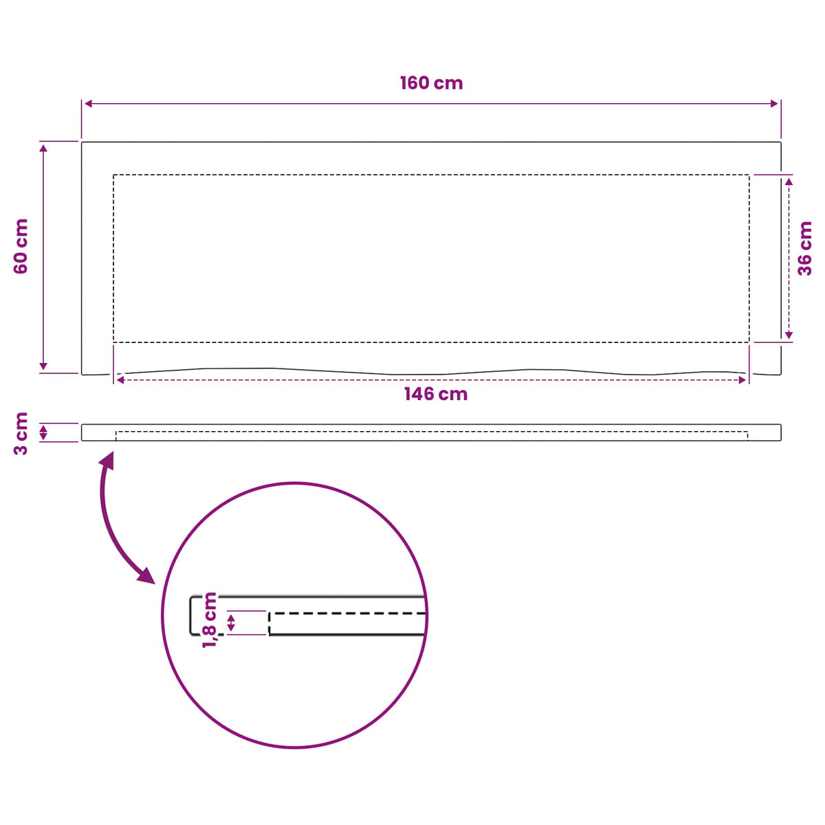 Rektangulært Bordplade 90 x 50 x 3,5 cm Rektangulær Hvid