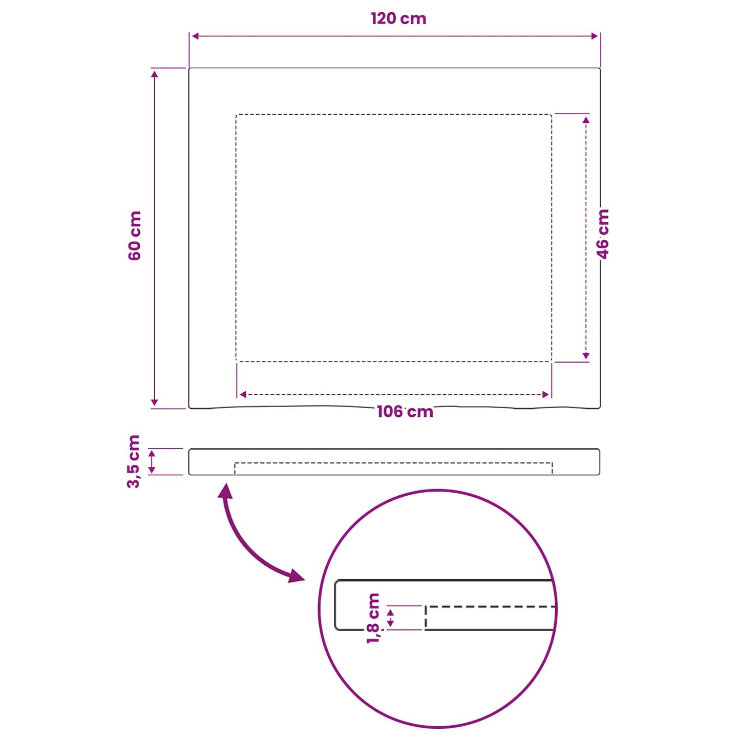 Rektangulært Bordplade 120 x 60 x 3 cm Rektangulær