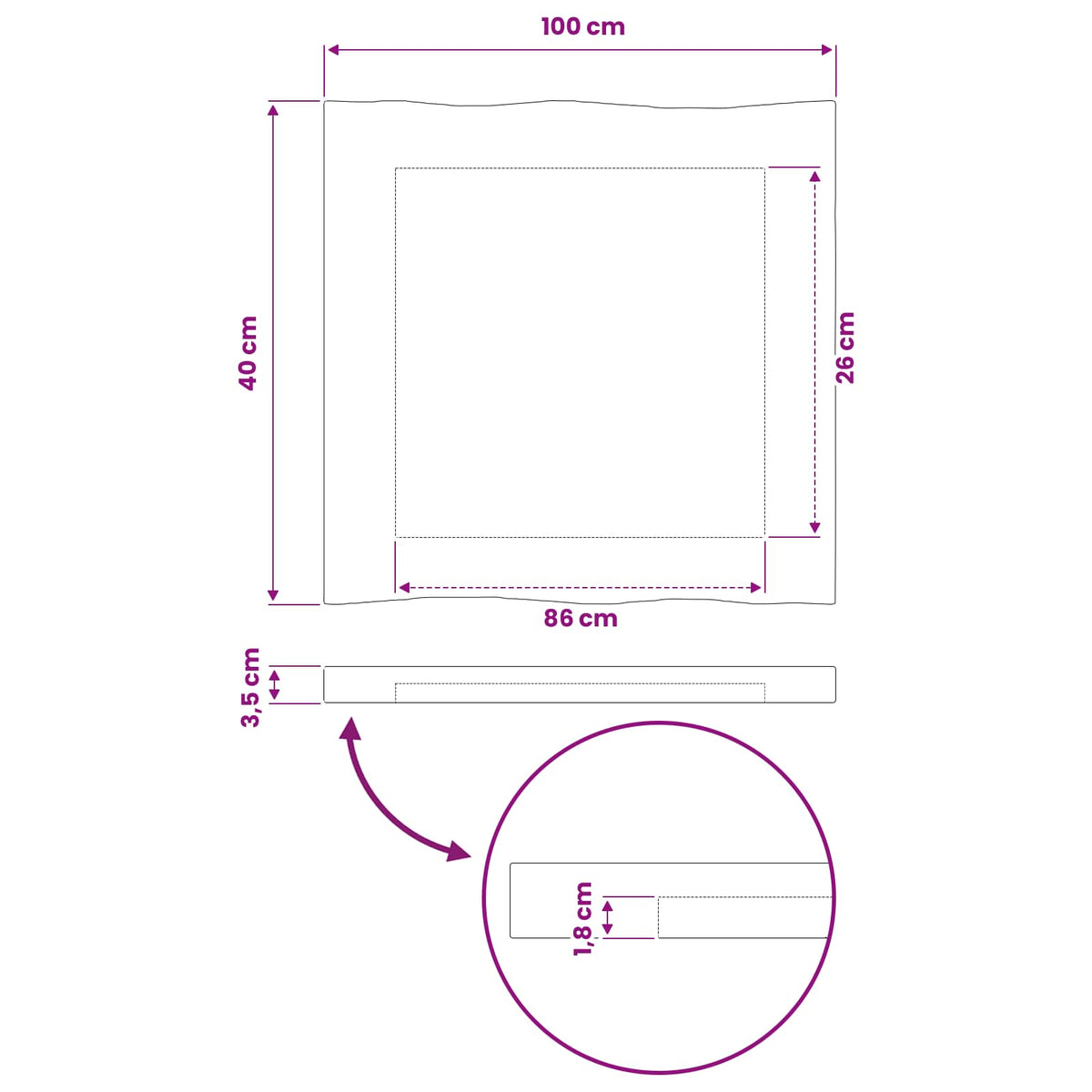 Rektangulært Bordplade 100 x 40 x 3 cm Rektangulær