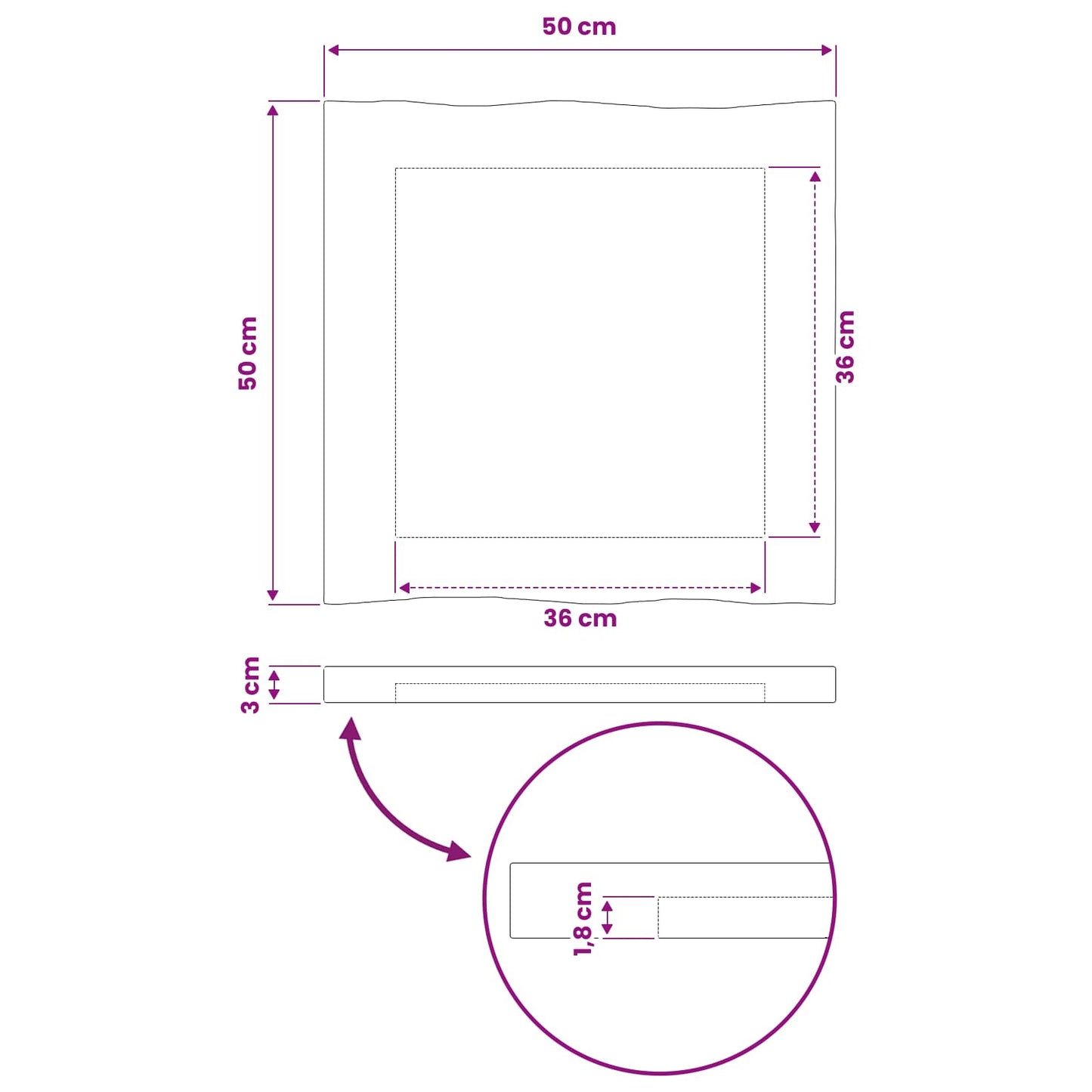 Rektangulært Bordplade 50 x 50 x 3 cm Firkantet