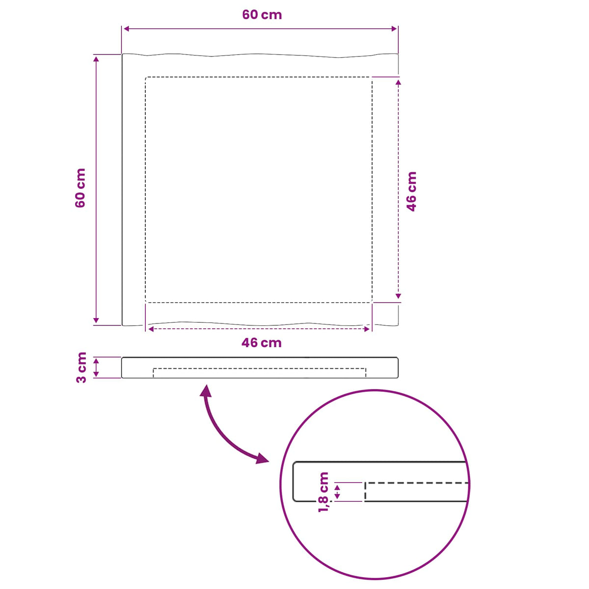 Rektangulært Bordplade 60 x 60 x 3,5 cm Firkantet Hvid