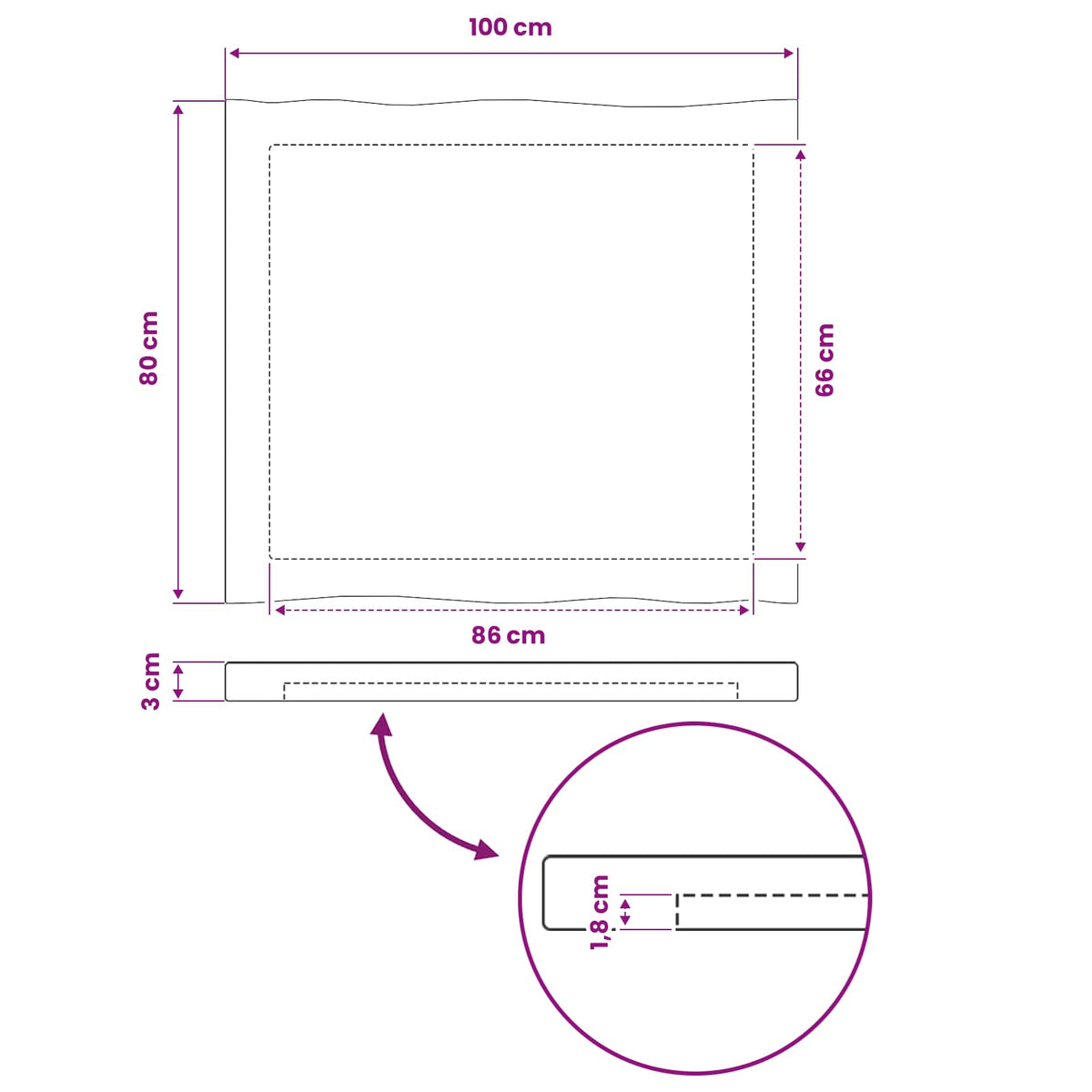 Rektangulært Bordplade 100 x 80 x 3 cm Rektangulær