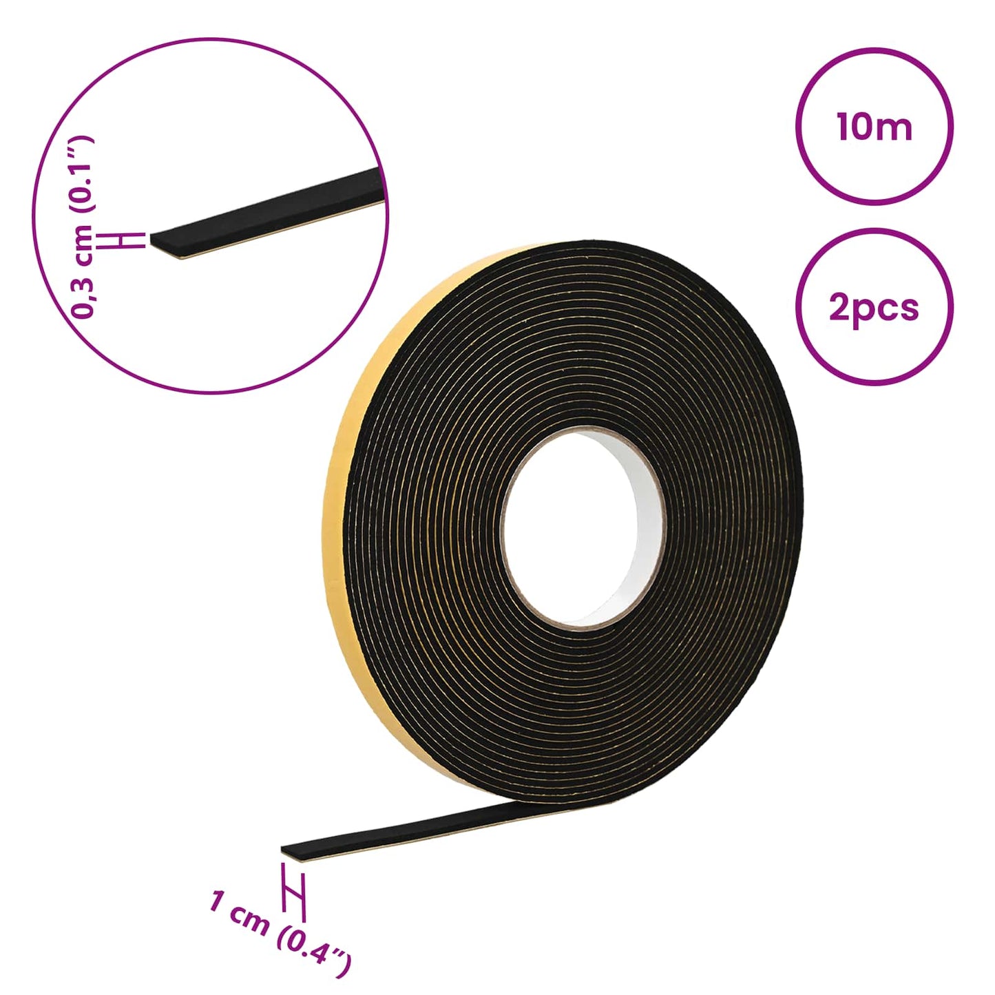 Selvklæbende skum tape 2 stk. Sort 10 mm x 10 m CR Skum