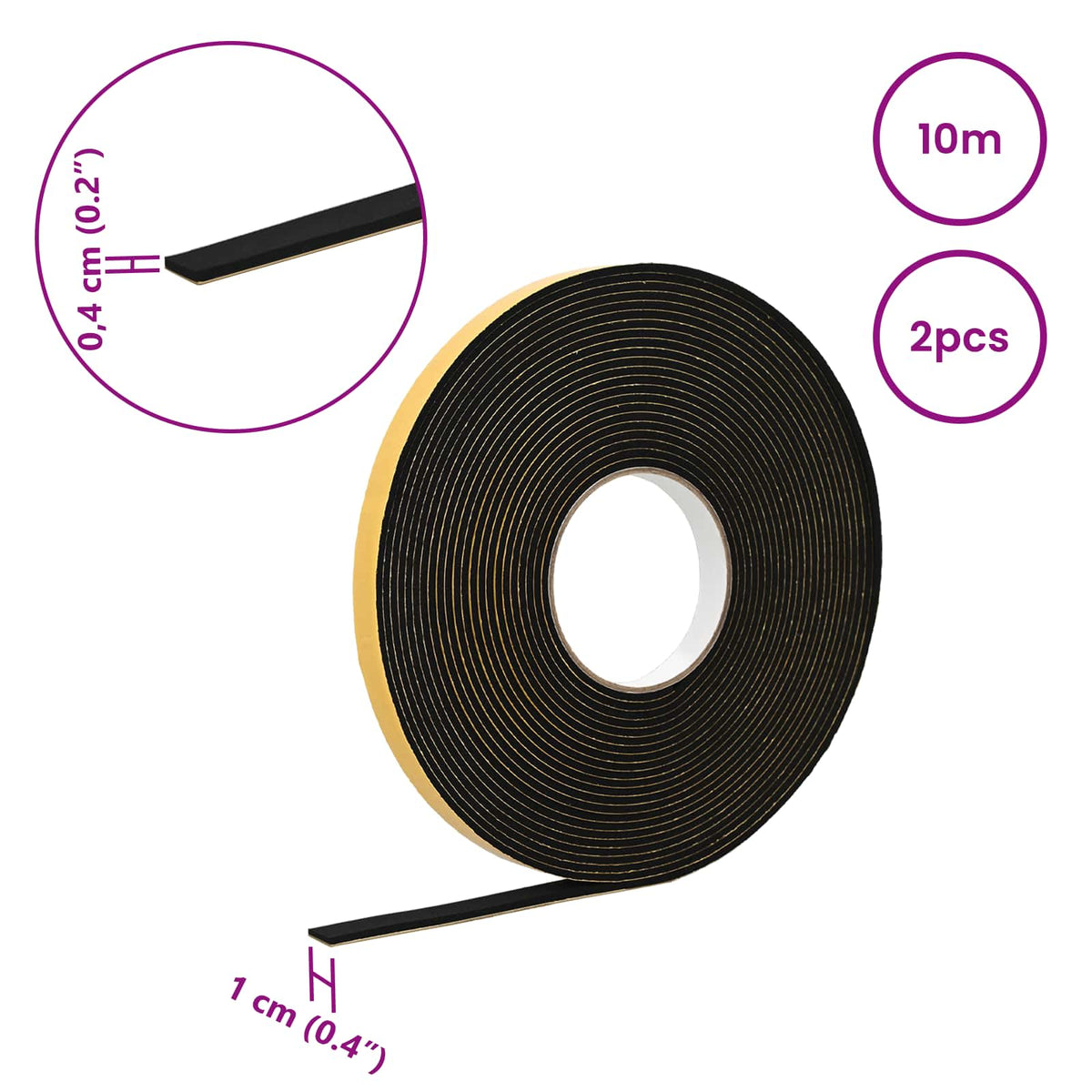 Selvklæbende skum tape 2 stk. Sort 10 mm x 10 m CR Skum