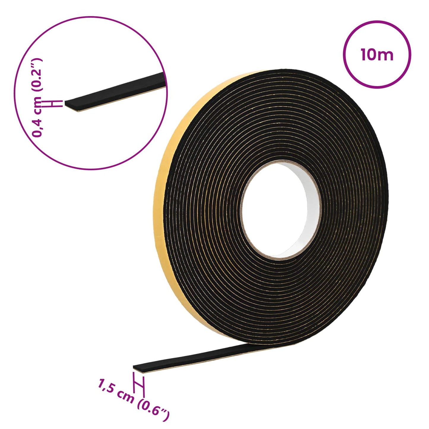 Selvklæbende skum tape Sort 15mm x 10m CR Skum