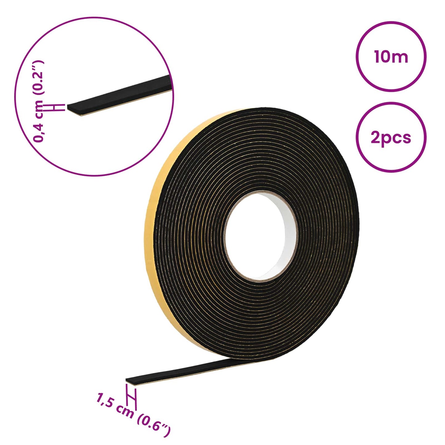 Selvklæbende skum tape 2 stk. Sort 15mm x 10m CR Skum
