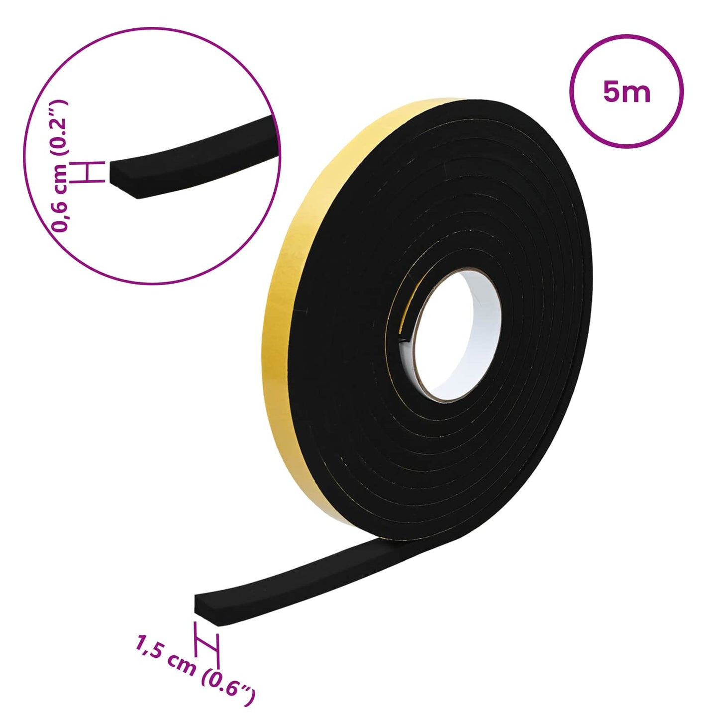 Selvklæbende skum tape 10 stk. Sort 15mm x 5m CR Skum