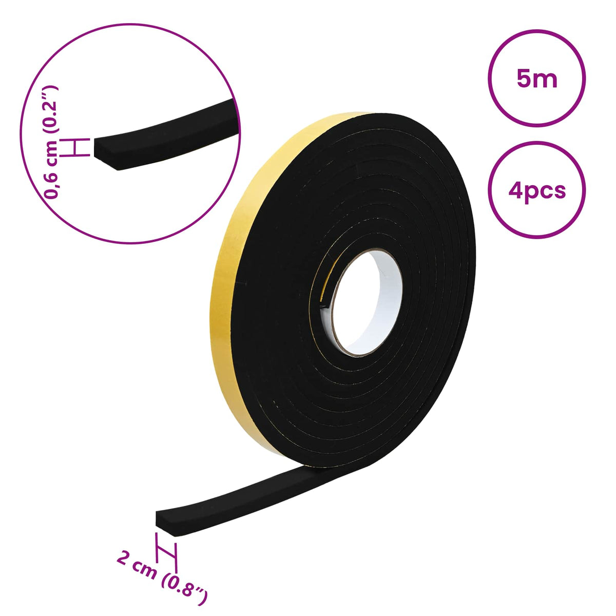 Selvklæbende skum tape 4 stk. Sort 20mm x 5m CR Skum