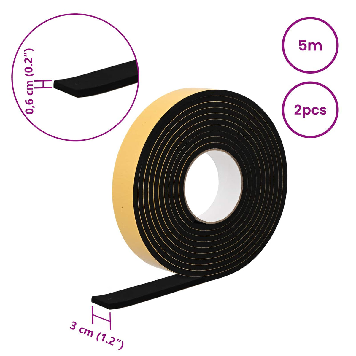 Selvklæbende skum tape 2 stk. Sort 30 mm x 5 m CR Skum