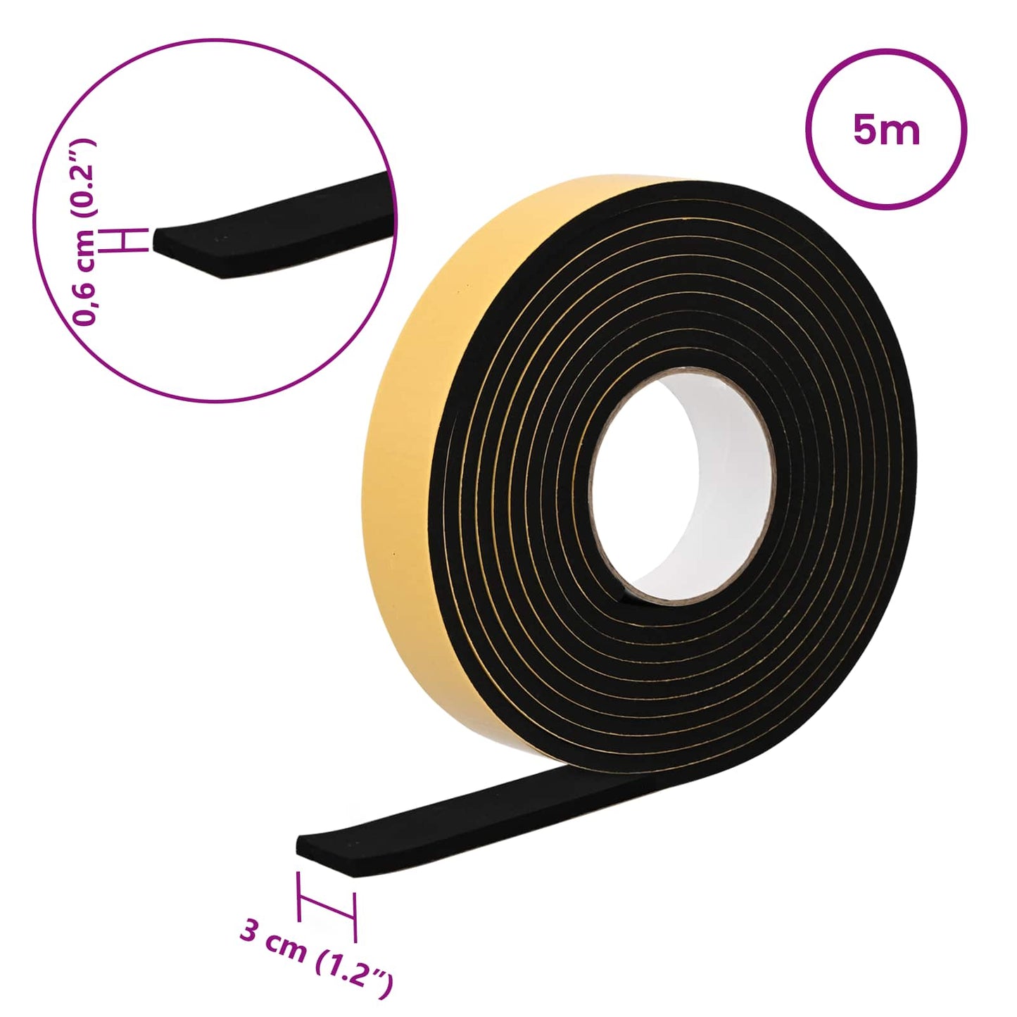 Selvklæbende skum tape 20 stk. Sort 30 mm x 5 m CR Skum