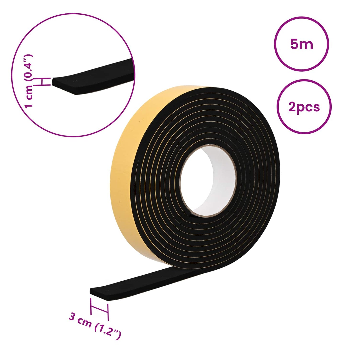 Selvklæbende skum tape 2 stk. Sort 30 mm x 5 m CR Skum