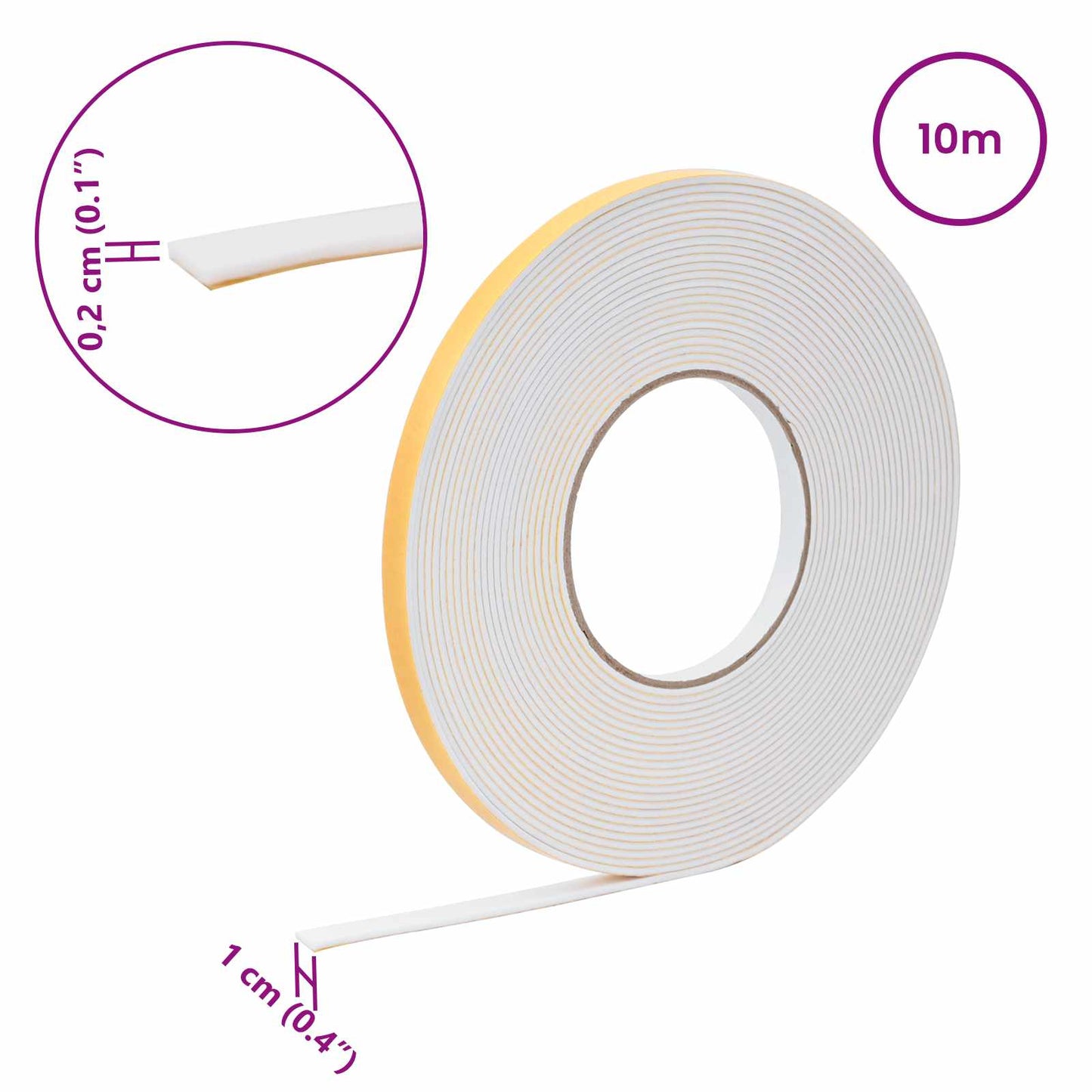 Selvklæbende skum tape Hvid 10 mm x 10 m CR Skum