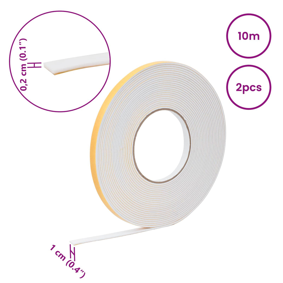 Selvklæbende skum tape 2 stk. Hvid 10 mm x 10 m CR Skum