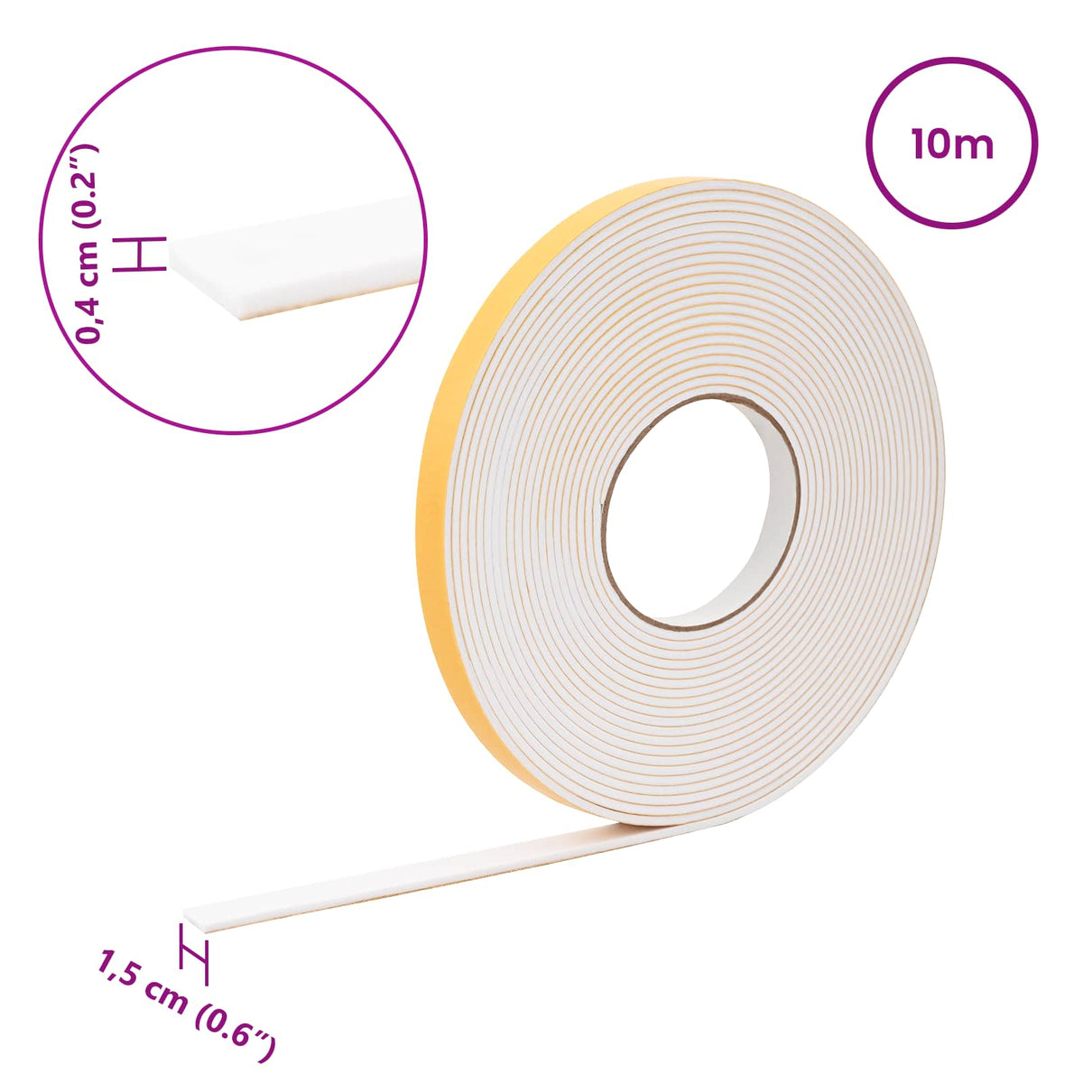Selvklæbende skum tape Hvid 15mm x 10m CR Skum