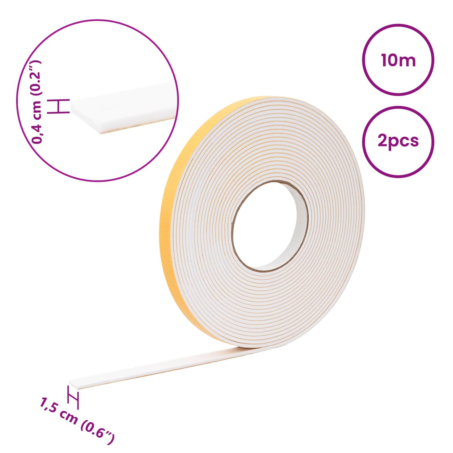 Selvklæbende skum tape 2 stk. Hvid 15mm x 10m CR Skum