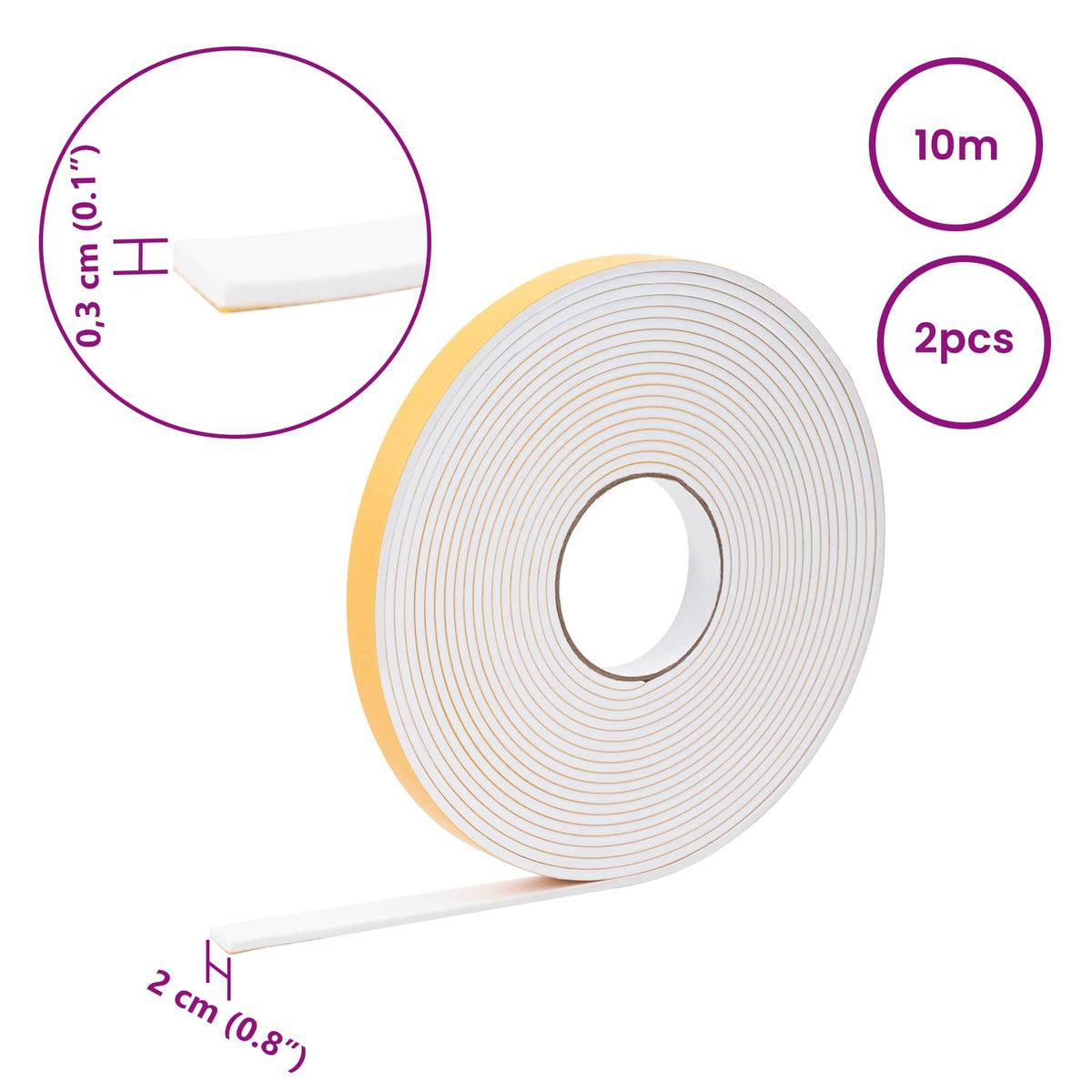 Selvklæbende skum tape 2 stk. Hvid 20mm x 10m CR Skum