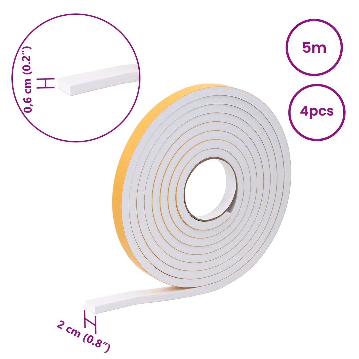 Selvklæbende skum tape 4 stk. Hvid 20mm x 5m CR Skum