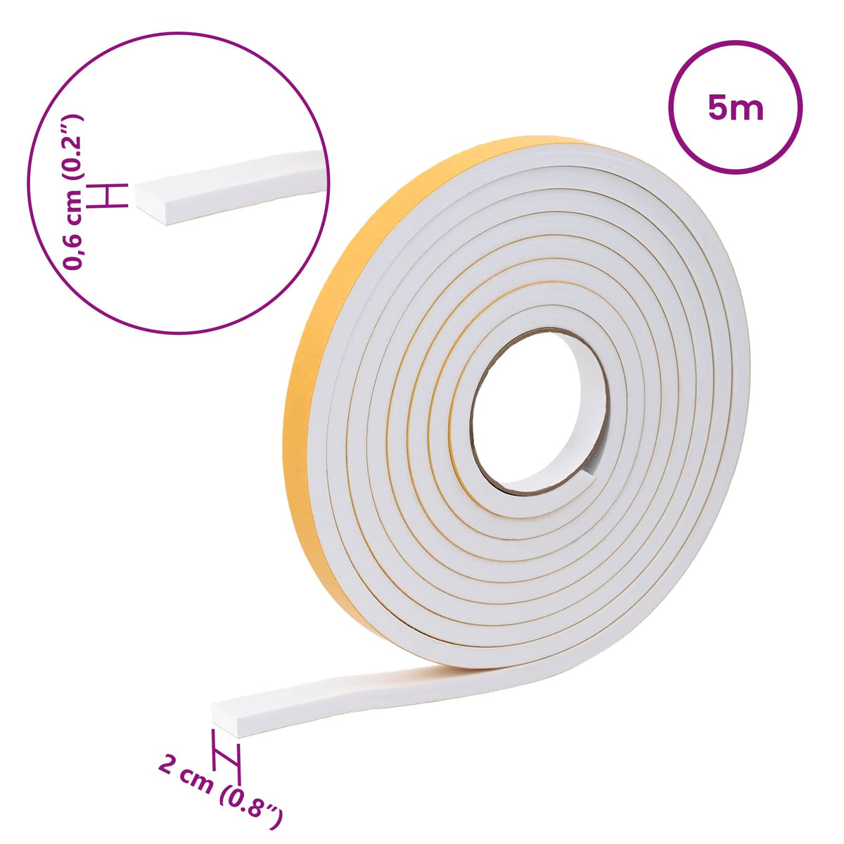 Selvklæbende skum tape 20 stk. Hvid 20mm x 5m CR Skum