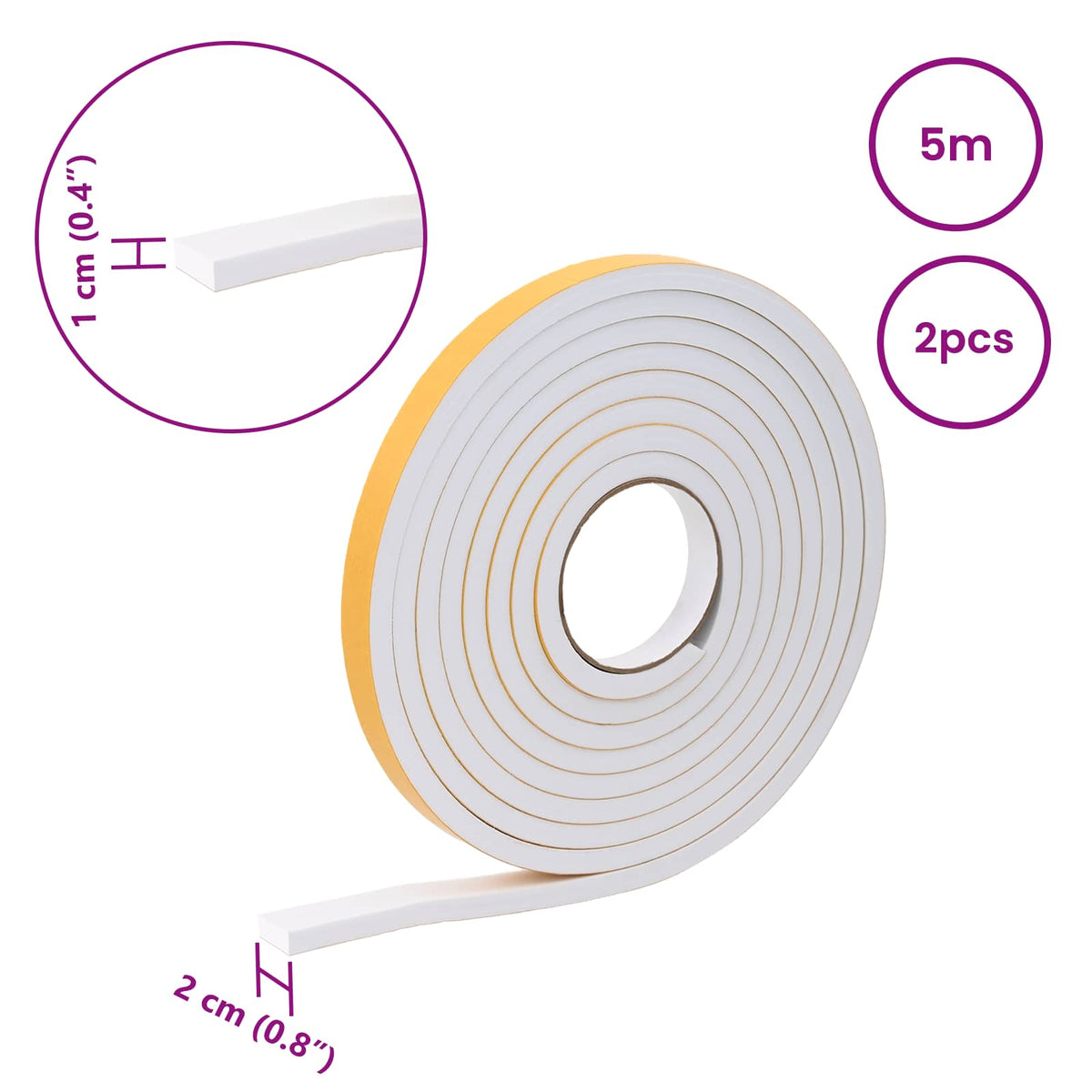 Selvklæbende skum tape 2 stk. Hvid 20mm x 5m CR Skum