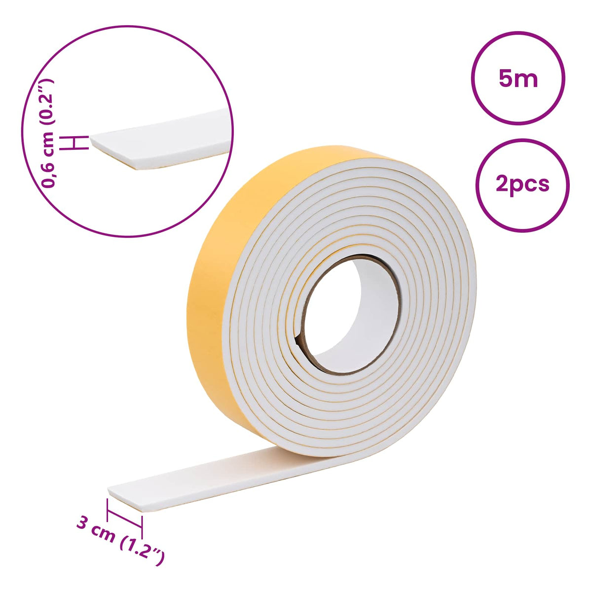 Selvklæbende skum tape 2 stk. Hvid 30 mm x 5 m CR Skum