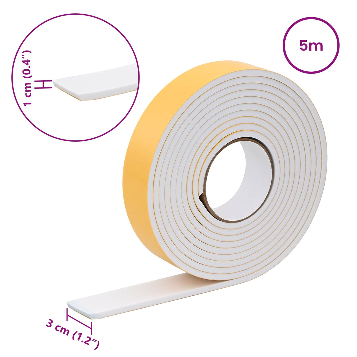 Selvklæbende skum tape 20 stk. Hvid 30 mm x 5 m CR Skum
