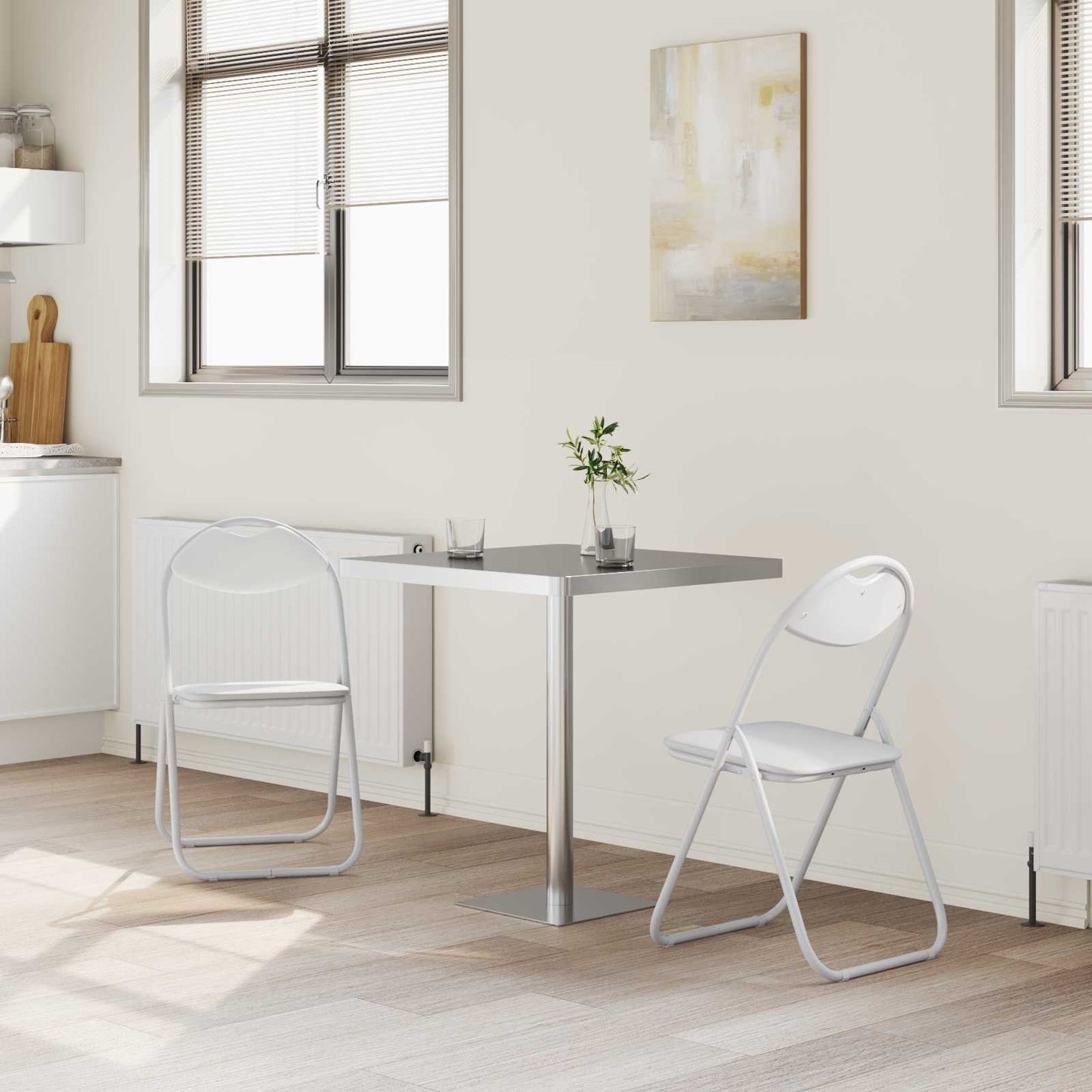 Sammenklappelig stol 2 stk. Faux læder Hvid 48 x 43,5 x 81 cm