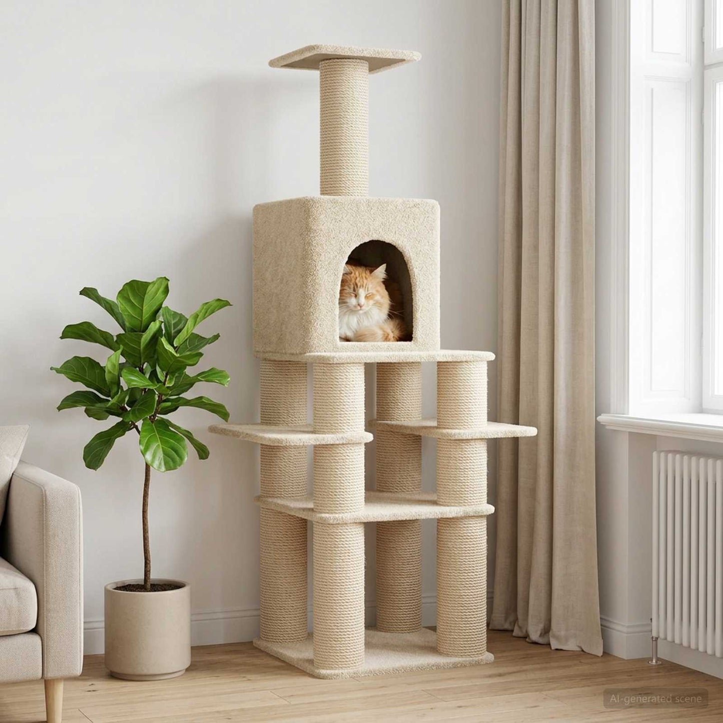 Kattetræ med sisal klatreposter Cremefarvet 180 cm
