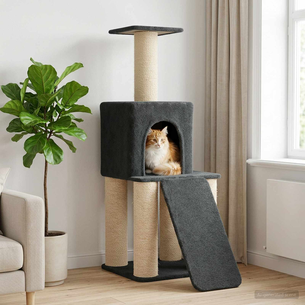 Kattetræ med sisal klatreposter Mørkegrå 146 cm