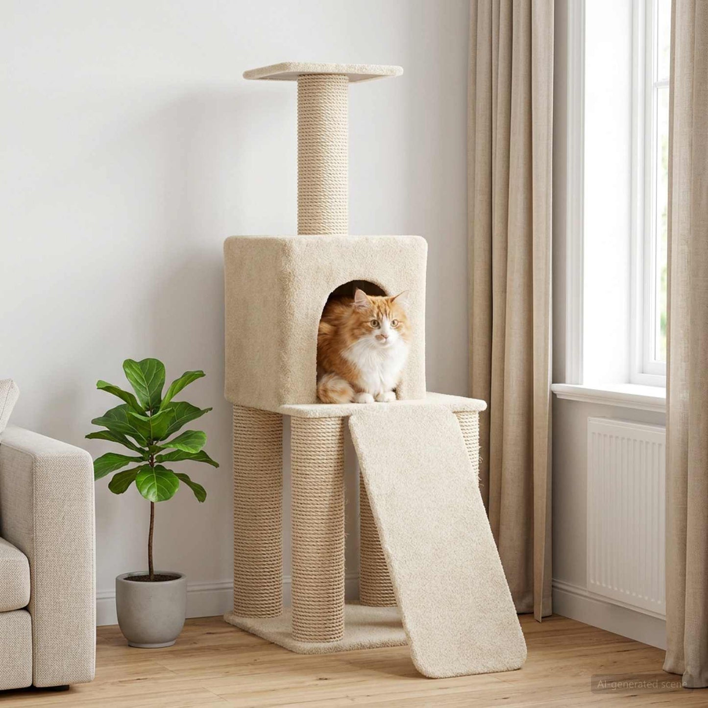 Kattetræ med sisal klatreposter Cremefarvet 146 cm