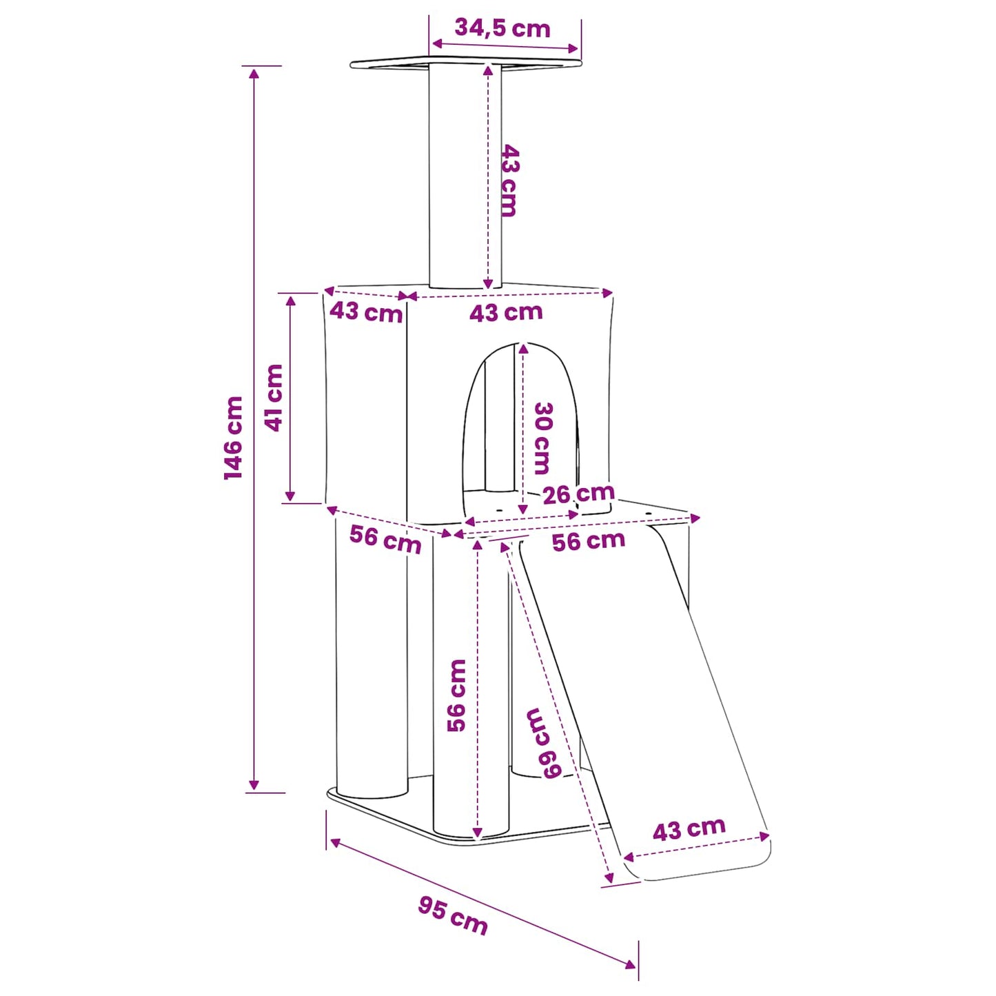 Kattetræ med sisal klatreposter Cremefarvet 146 cm