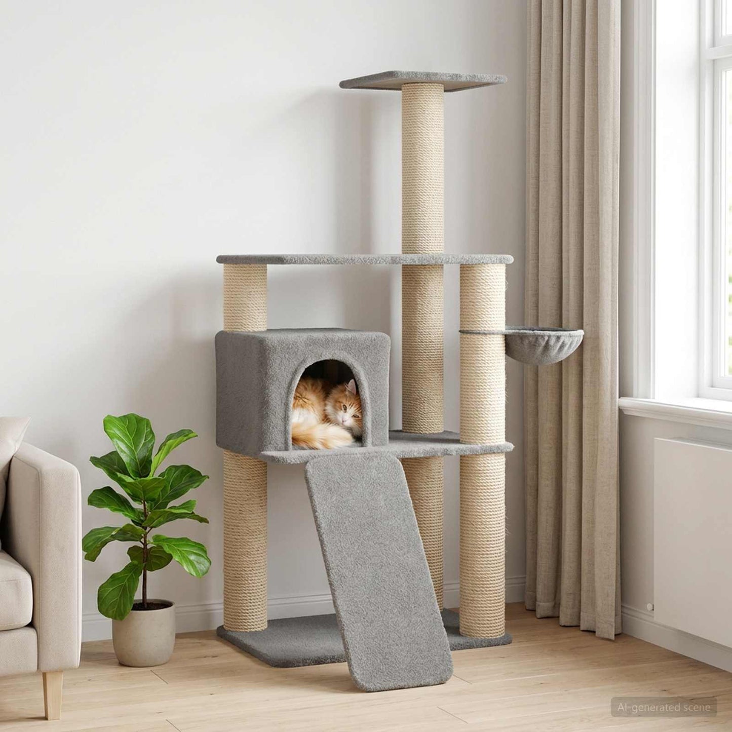 Kattetræ med sisal klatreposter Lysegrå 173 cm