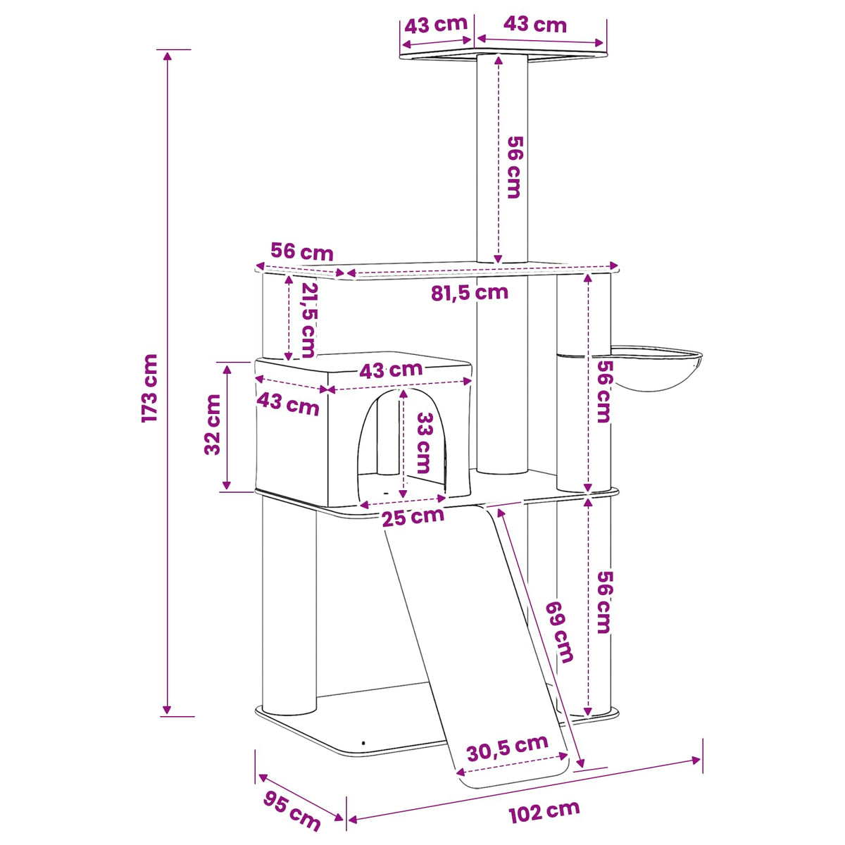 Kattetræ med sisal klatreposter Lysegrå 173 cm