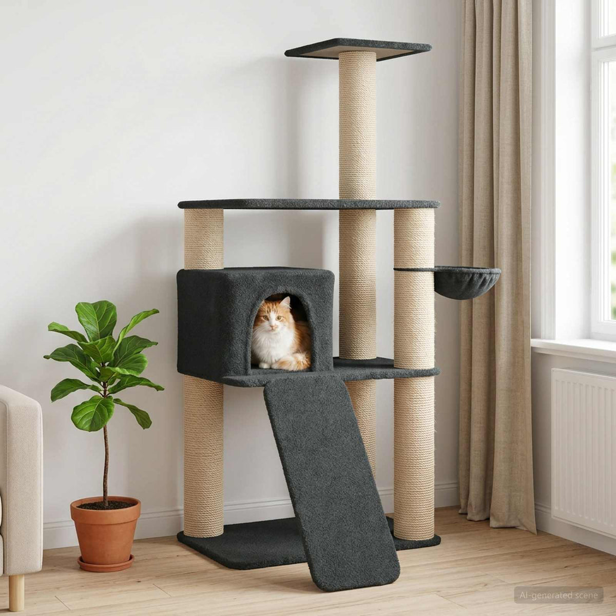 Kattetræ med sisal klatreposter Mørkegrå 173 cm