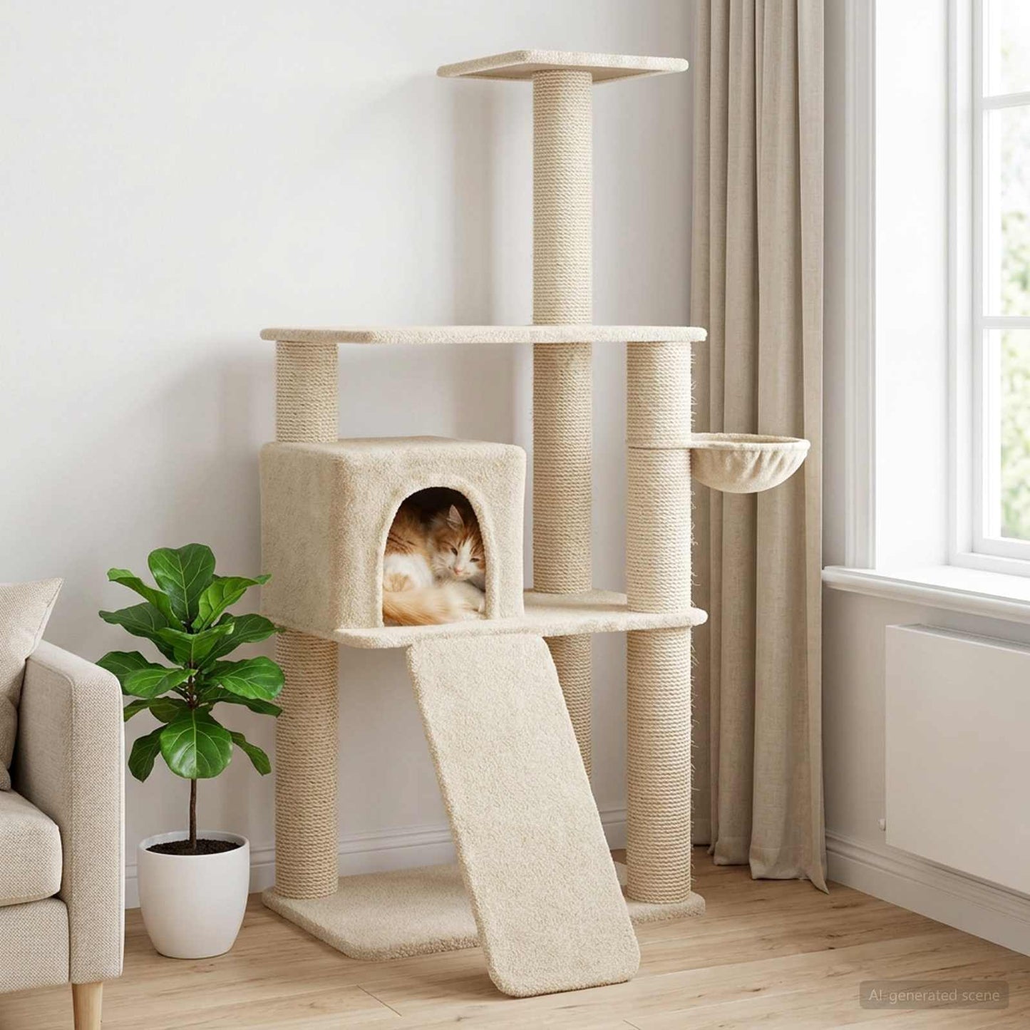 Kattetræ med sisal klatreposter Cremefarvet 173 cm