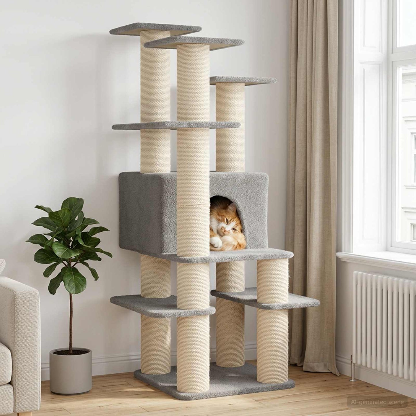 Kattetræ med sisal klatreposter Lysegrå 161 cm