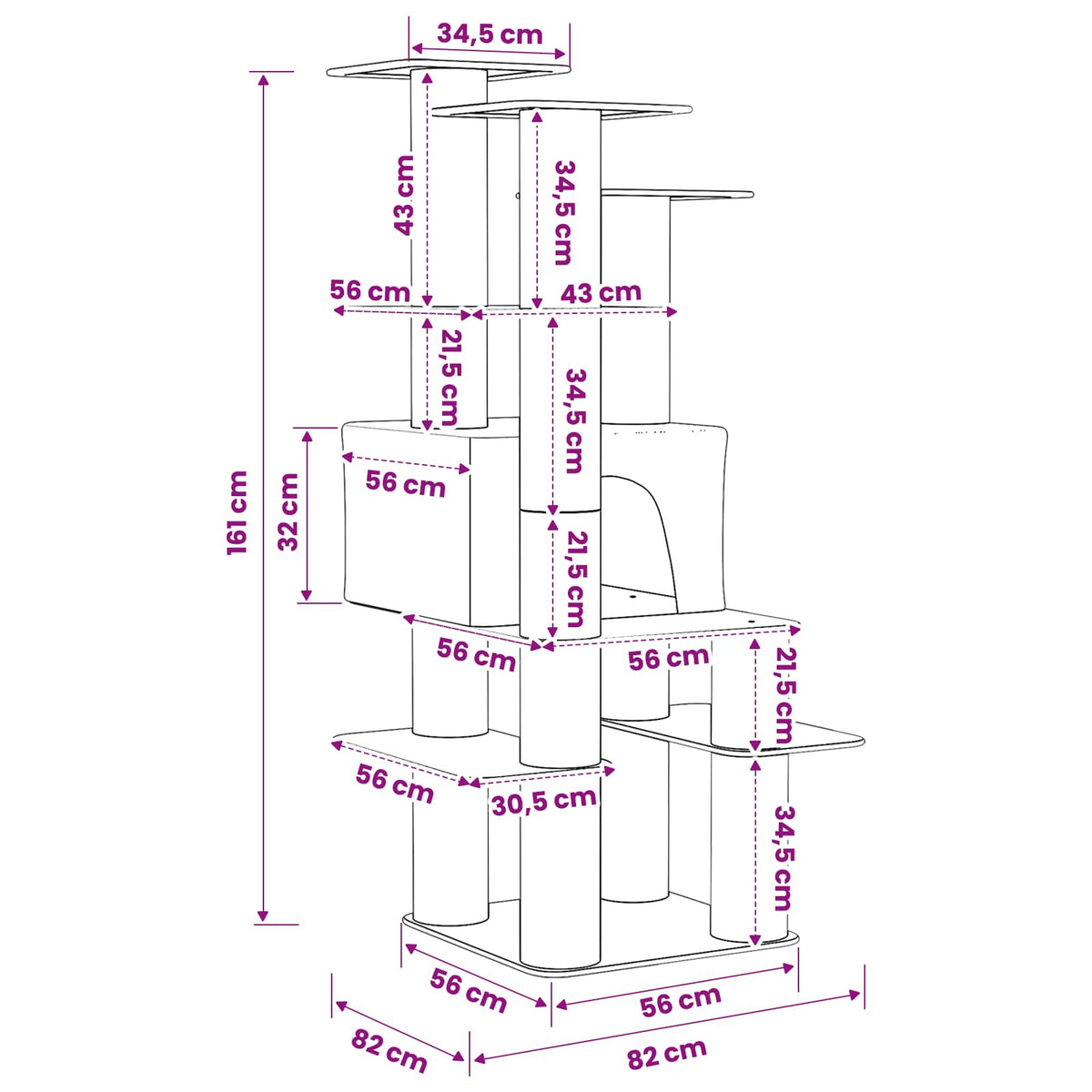 Kattetræ med sisal klatreposter Lysegrå 161 cm