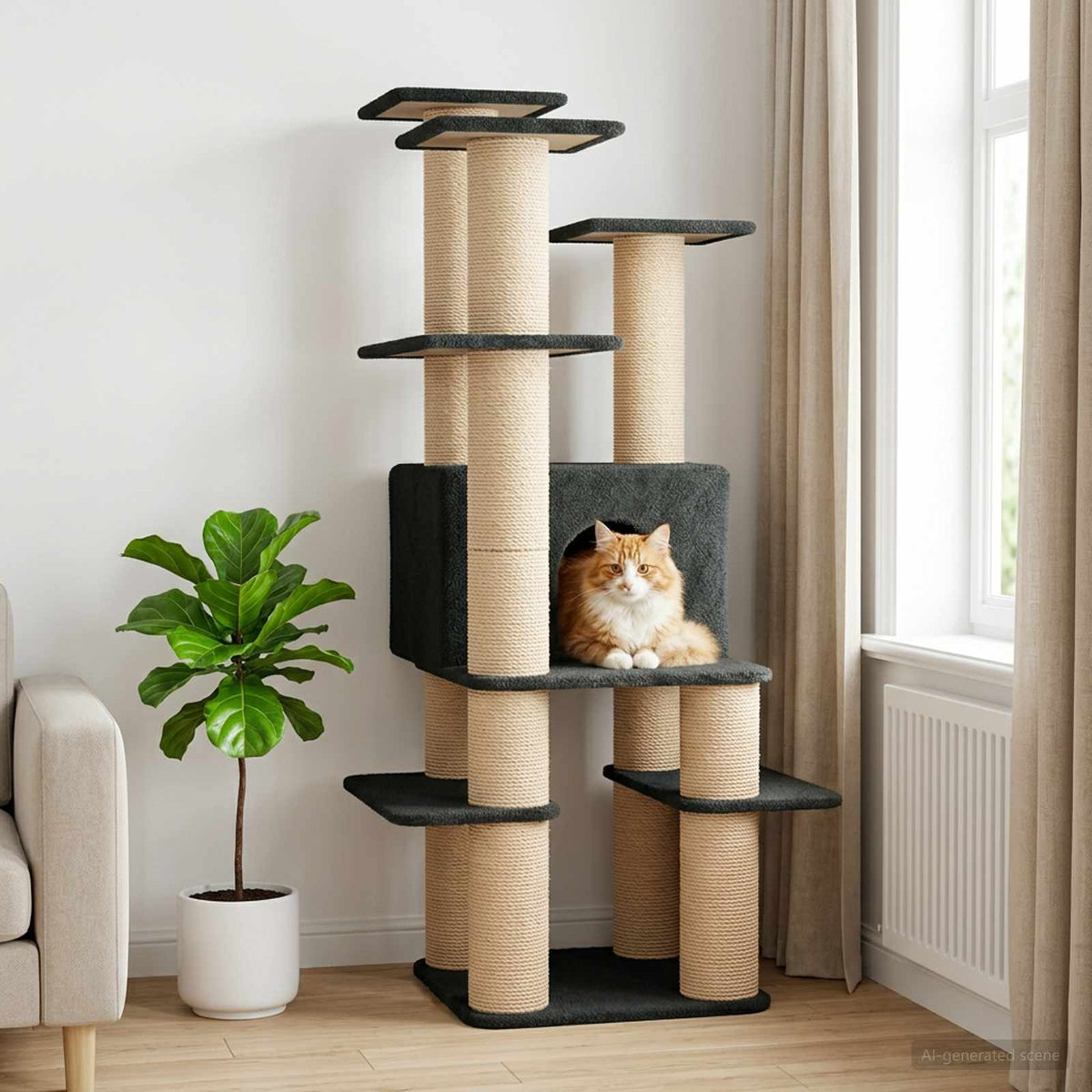 Kattetræ med sisal klatreposter Mørkegrå 161 cm
