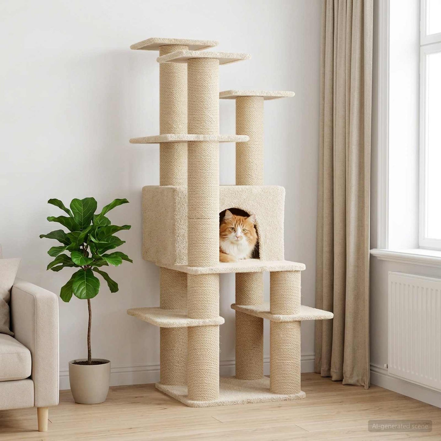 Kattetræ med sisal klatreposter Cremefarvet 161 cm