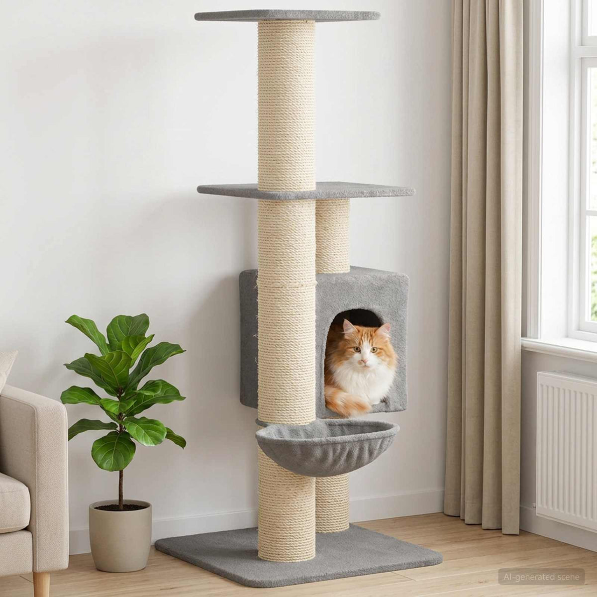 Kattetræ med sisal klatreposter Lysegrå 137 cm